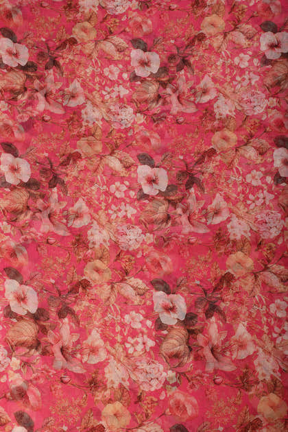 Hot Pink Color Floral Printed Chiffon Saree
