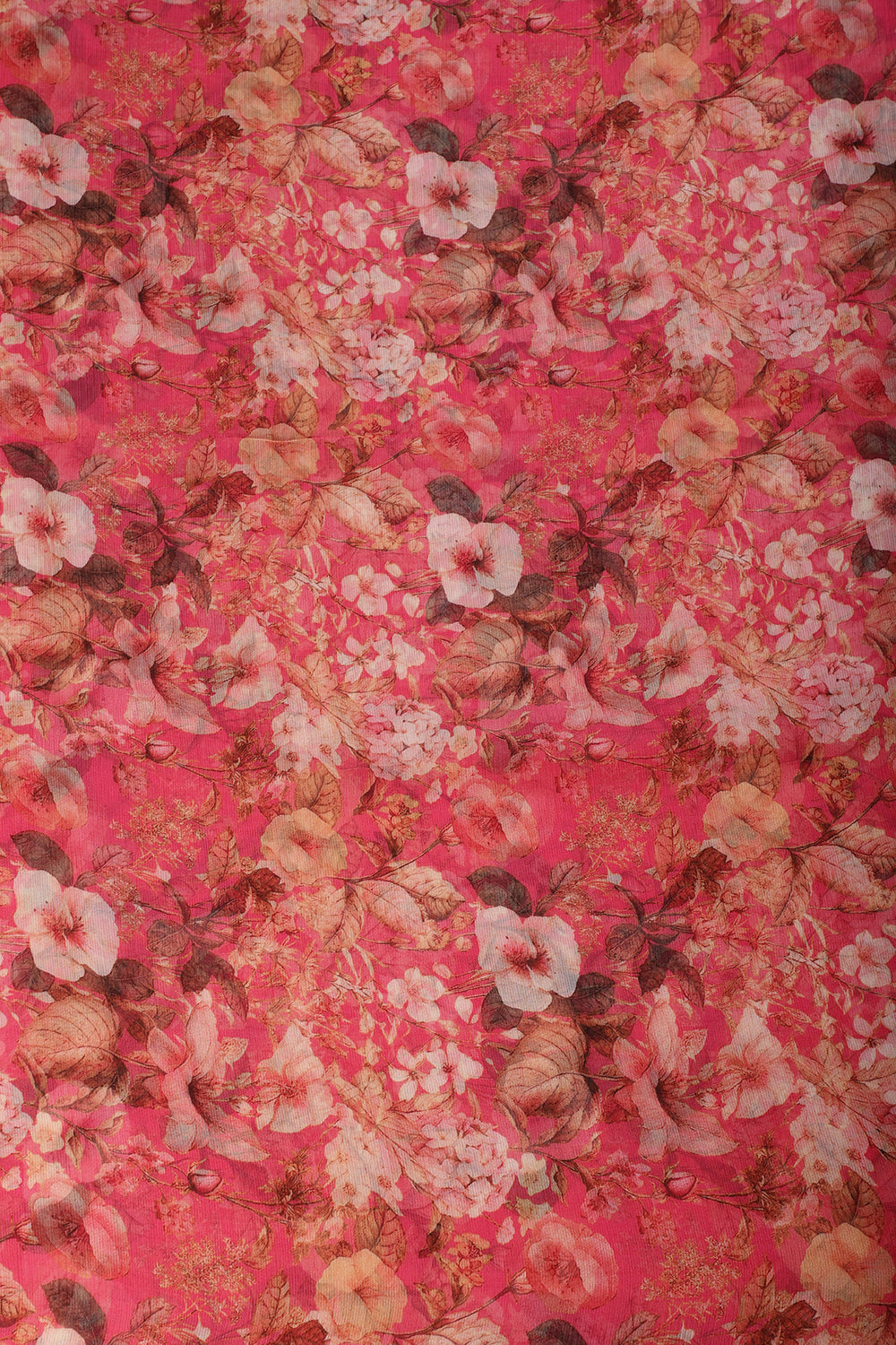 Hot Pink Color Floral Printed Chiffon Saree