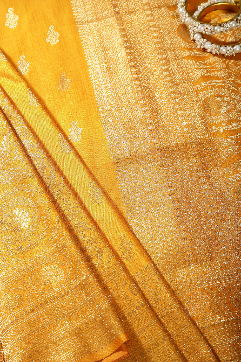 Mustard Color Mulberry Silk Woven Saree