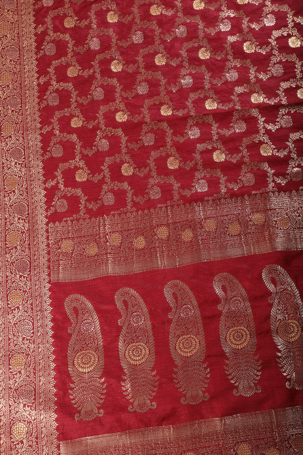 Maroon Silk Floral Zaal Woven Banarasi Saree