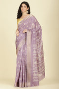 Lavender Cotton Silk Printed And Zari Woven Saree