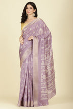 Lavender Cotton Silk Printed And Zari Woven Saree