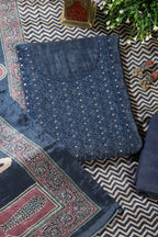 Navy Tissue Silk Mirror & Resham work Unstitched Suit Material