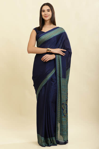 Navy Crepe Printed Saree