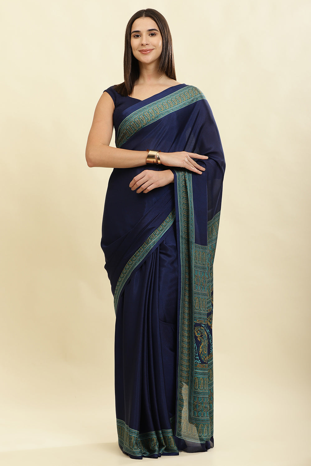 Navy Crepe Printed Saree