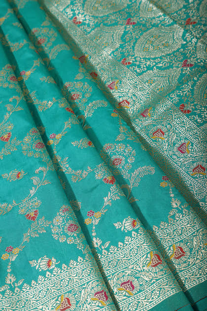 Sea Green Colour Banarasi Silk Woven Saree