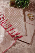 Beige Silk Buta Motifs Woven Unstitched Suit Fabric