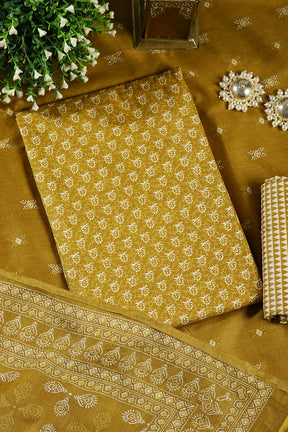 Mustard Color Cotton Printed Unstitched Suit
