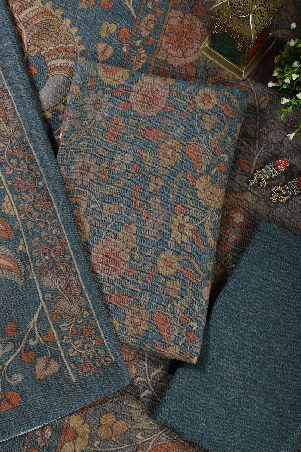 Pale Blue Floral Printed Spun Unstitched Suit Material