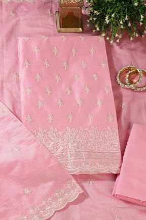 Baby Pink Chanderi Silk Embroidered Unstitched Suit Material