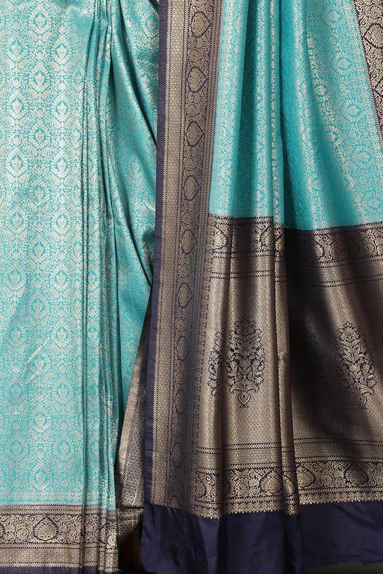 Teal & Navy Dual Toned Soft Silk Zari Woven Saree