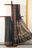 Black Madhubani Printed Tussar Silk Saree