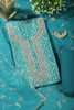 Teal Blue Cotton Digital Printed & Neck Embroidered Unstitched Suit