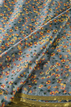 Grey Color Chiffon Floral Zari Border Printed Saree