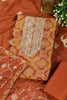Rust Cotton Bandhani Printed & Neck Embroidered Unstitched Suit Fabric