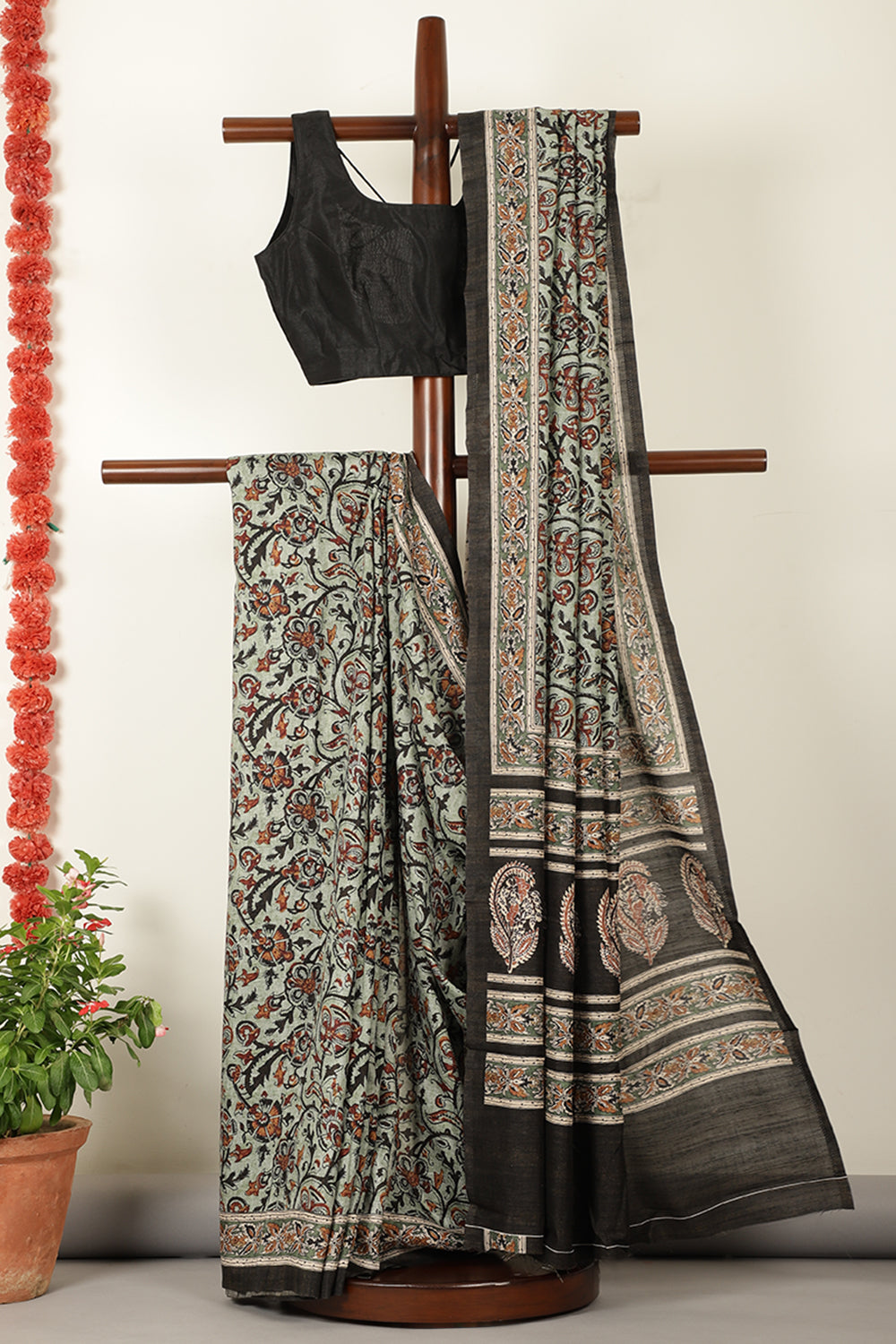 Sea Green Cotton Floral Printed Saree