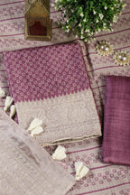 Purple Tussar Cotton Printed And Reham Embroidered Unstiched Suit Material
