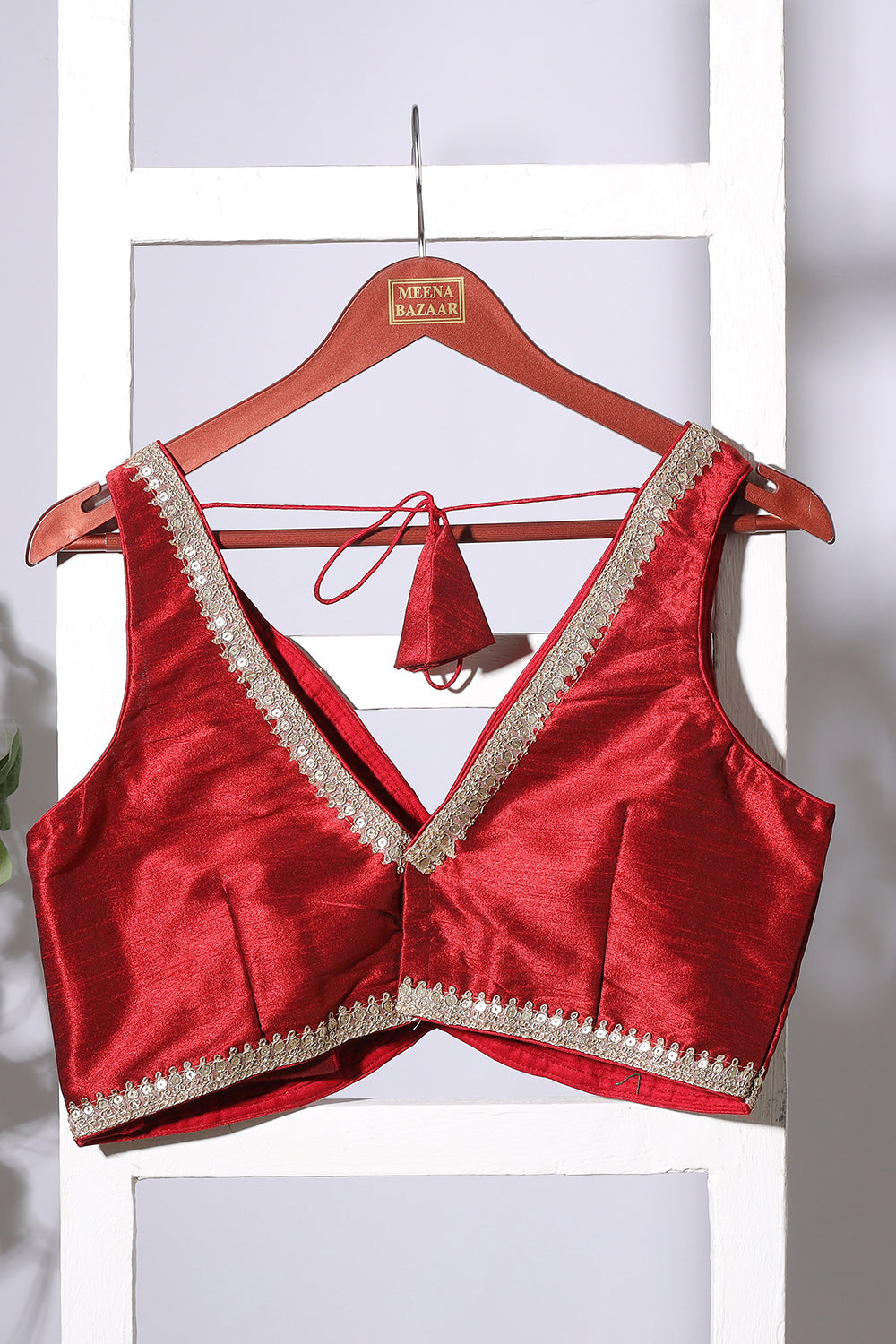Maroon Tussar Silk Zari And Sequins Embroidered Readymade Blouse