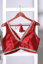 Maroon Tussar Silk Zari And Sequins Embroidered Readymade Blouse
