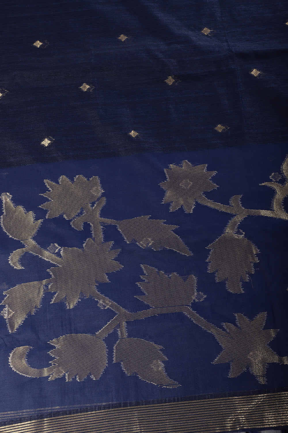 Navy Tussar Silk Floral Zari Woven Saree