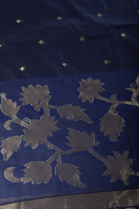 Navy Tussar Silk Floral Zari Woven Saree