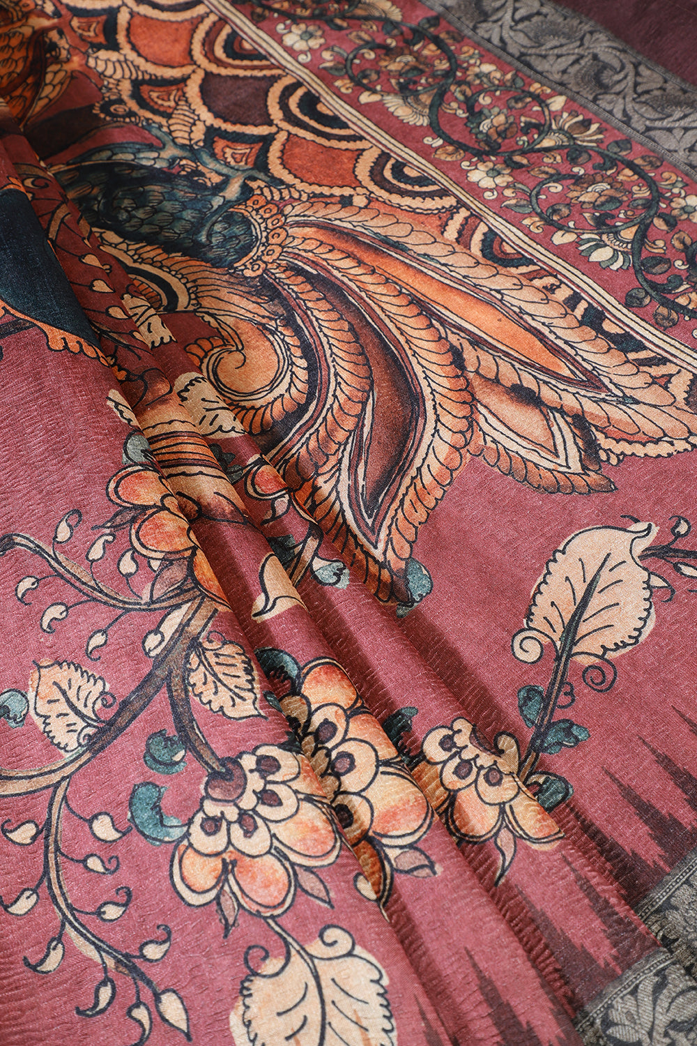 Light Maroon Tussar Silk Digital-Inspired Printed Saree