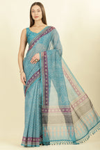 Teal Bandhani Printed Cotton Saree