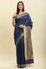 Navy Color Cotton Silk Madhubani Print Saree