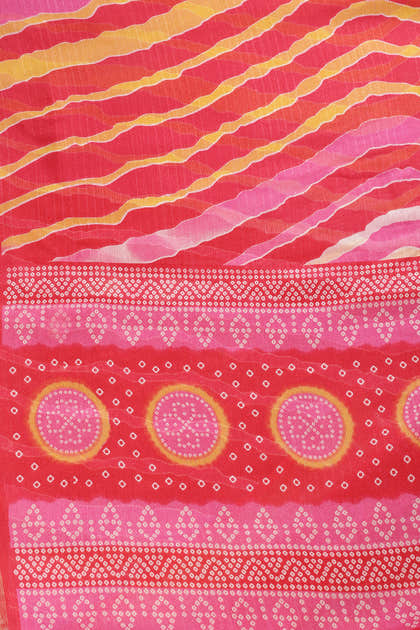 Red & Yellow Color Chiffon Printed Saree