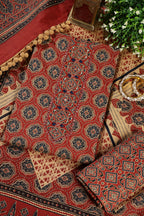 Maroon Cambric Cotton Printed And Mirror Wrok Unstitched Suit Material