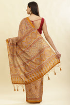 Mustard Cotton Silk Ajrakh Block Printed Saree