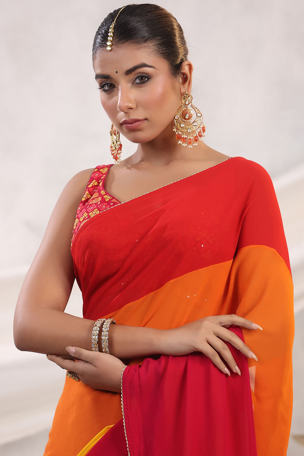 Multi-Colored Georgette Saree With Readymade Blouse