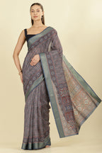 Blue Ajrakh Block Printed Cotton Saree