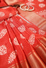 Coral Red Color Block Printed Cotton Silk Saree