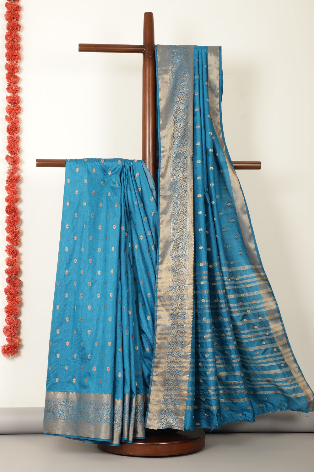 Peacock Blue Cotton Zari & Resham Woven Saree