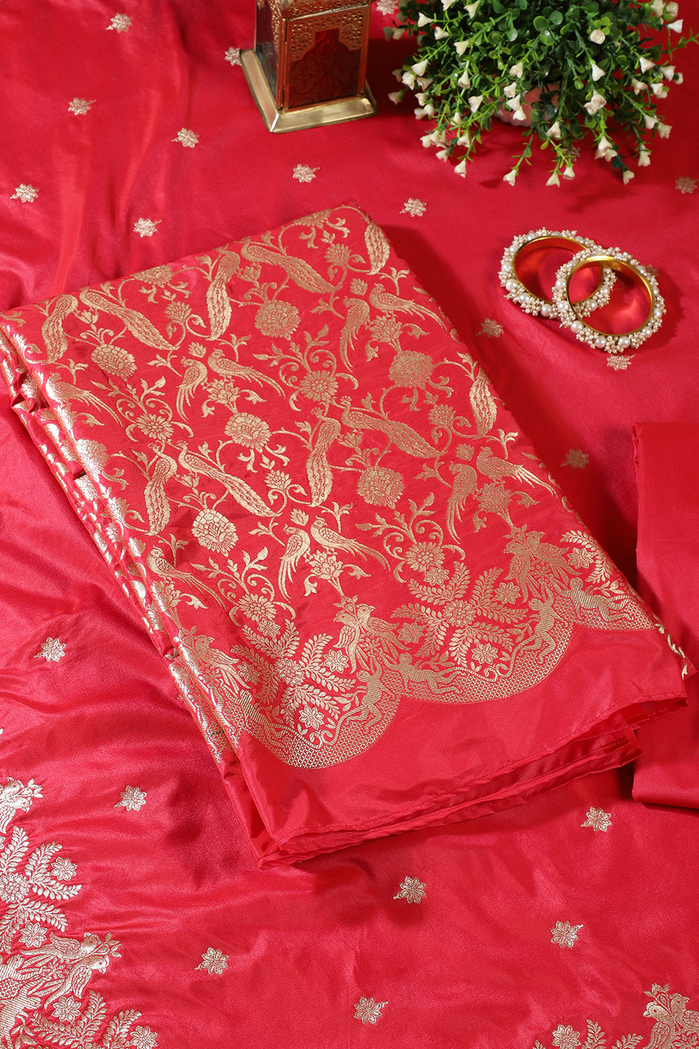 Valentin Red Banarsi Silk Zari Woven Unstitched Suit