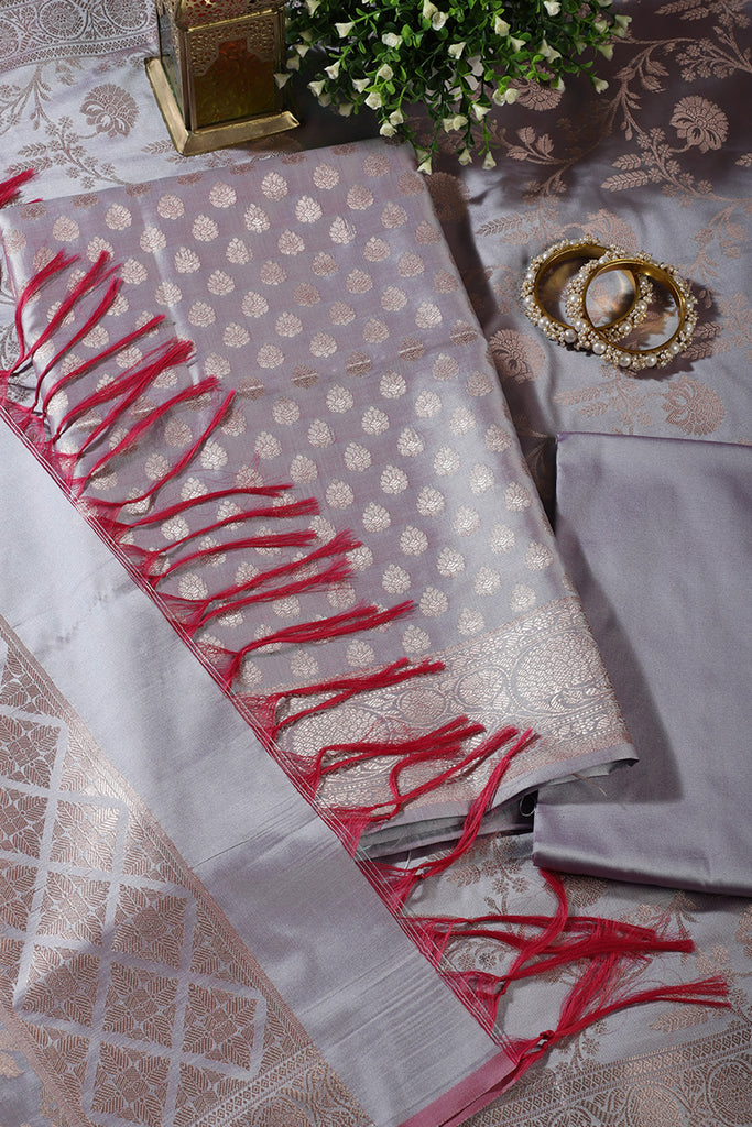 Grey Silk Buta Motifs Woven Unstitched Suit Fabric