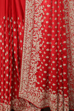 Red Color Pure Satin Crepe Saree with Full Zardozi Handwork