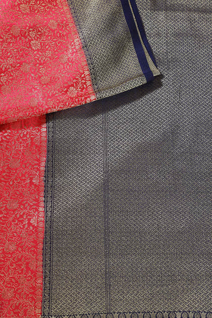 Cherry Red And Navy Floral Zari Woven Sarees