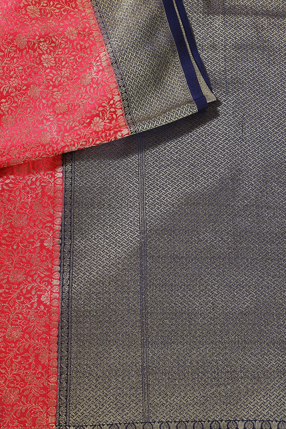 Cherry Red And Navy Floral Zari Woven Sarees