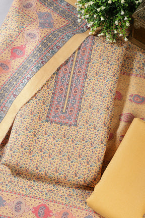 Pale Yellow Pashmina Floral Printed Unstitched Suit Fabric
