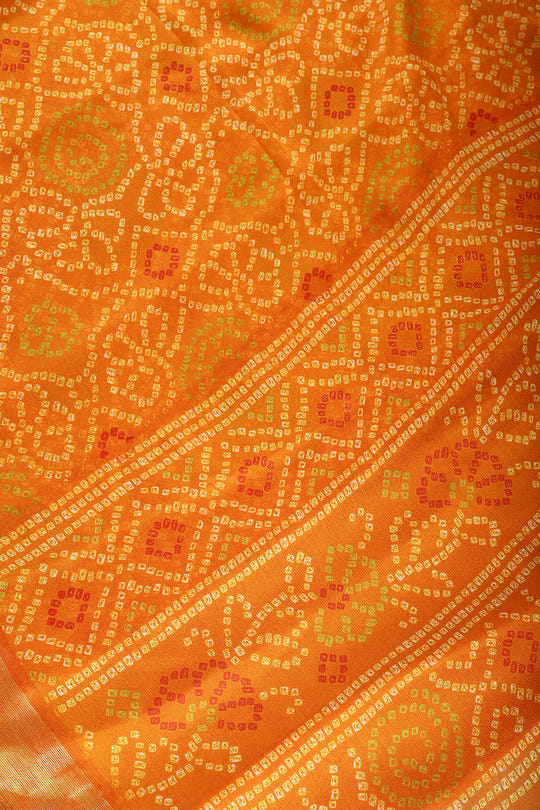 Mustard Color Chiffon Bandhani Printed Saree