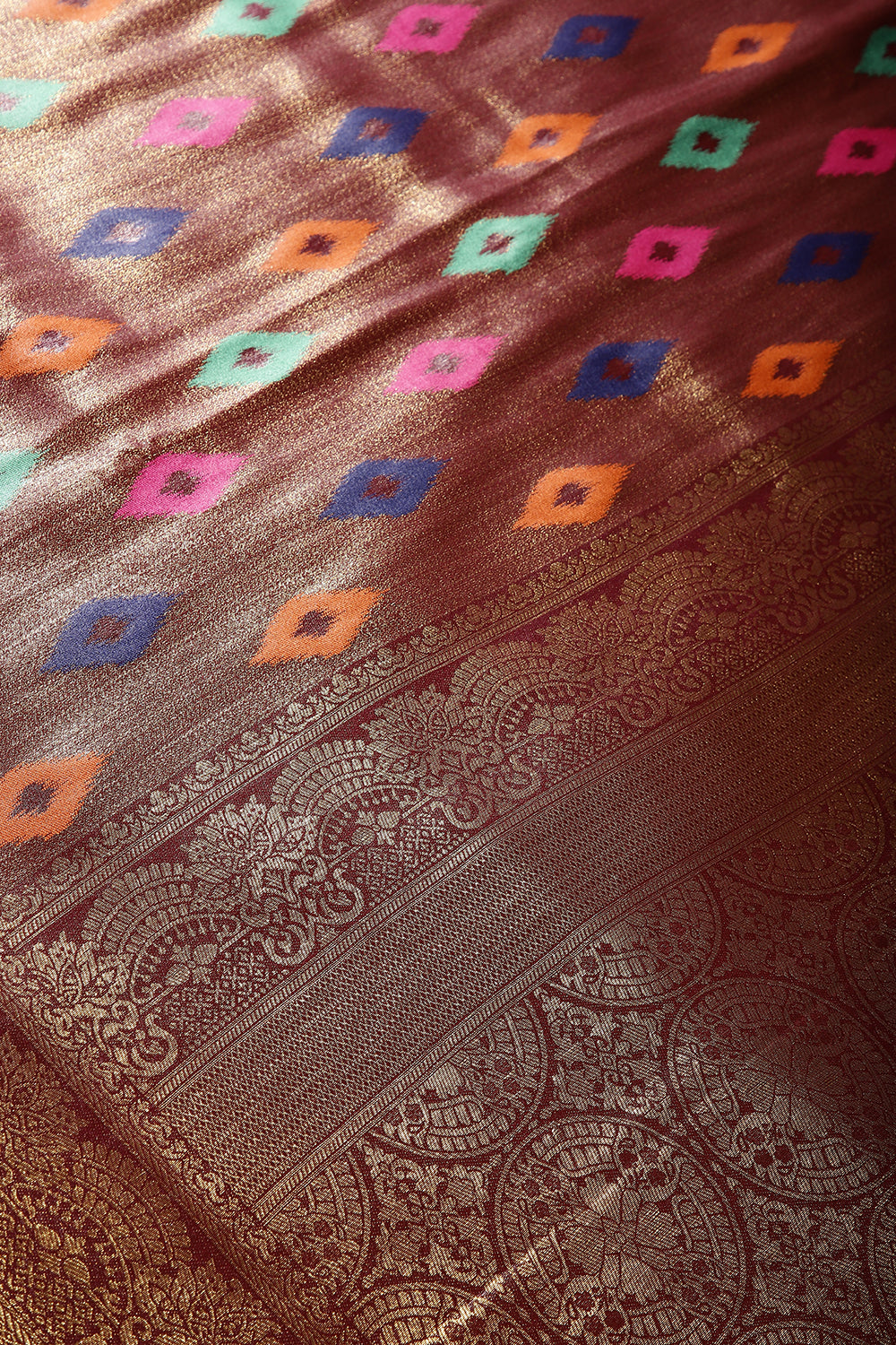 Dark Scarlet Color Silk Resham and Zari Woven Saree