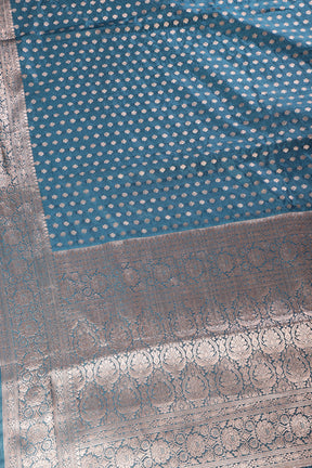 Blue Denim Zari Banarasi Woven Silk Saree