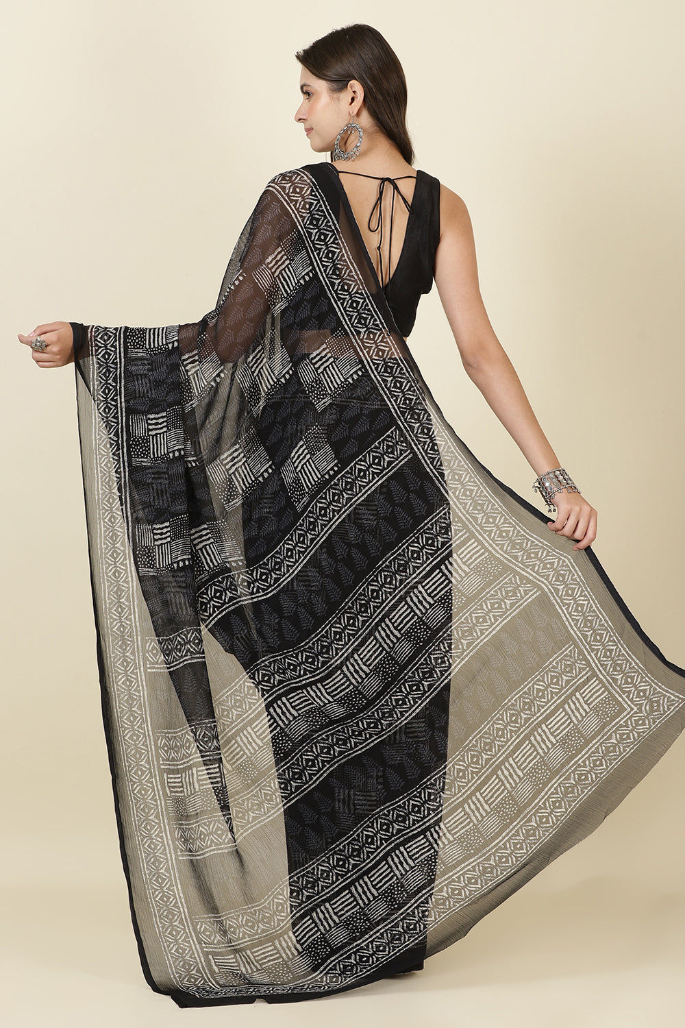 Black Printed Georgette Saree