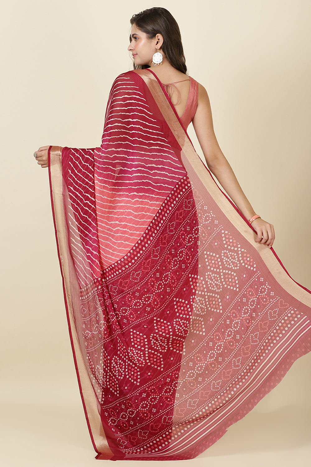 Wine Georgette Leheriya Printed Saree