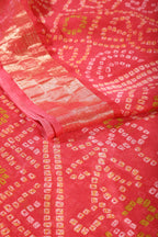 Coral Pink Color Chiffon Bandhani Printed Saree