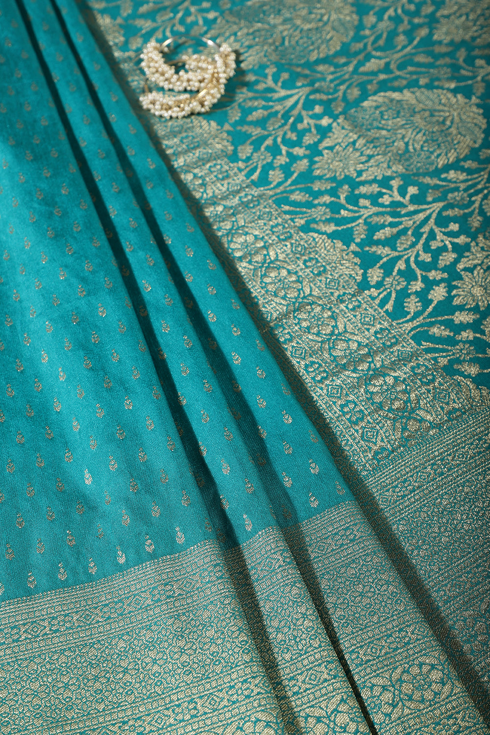 Teal Colour Silk Zari Woven Saree