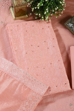 Dusty Pink Chanderi Resham Embroidered Unstitched Suit