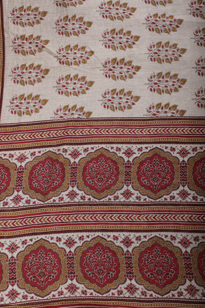 Grey Cotton Silk Printed Saree